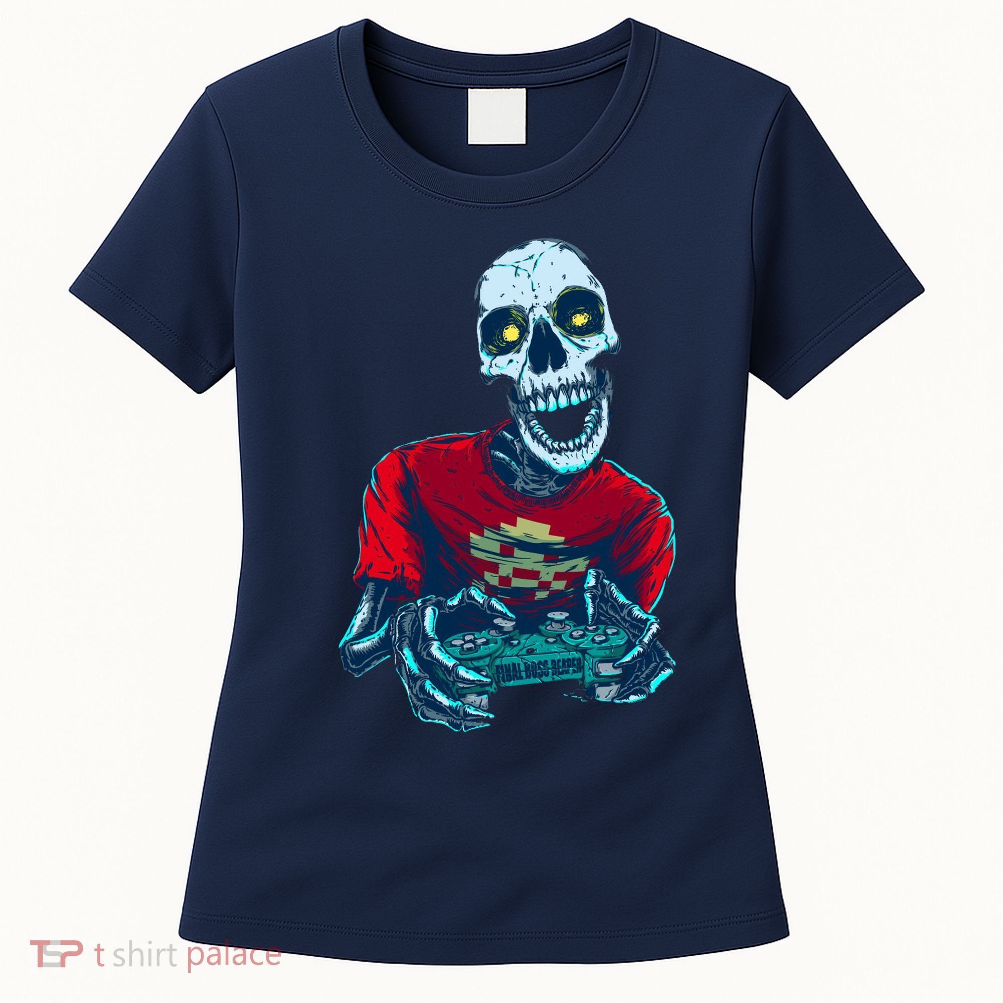 Scary Gamer Skeleton Playing Video Games Graphic Women's T-Shirt