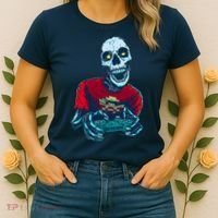 Scary Gamer Skeleton Playing Video Games Graphic Women's T-Shirt thumb 2