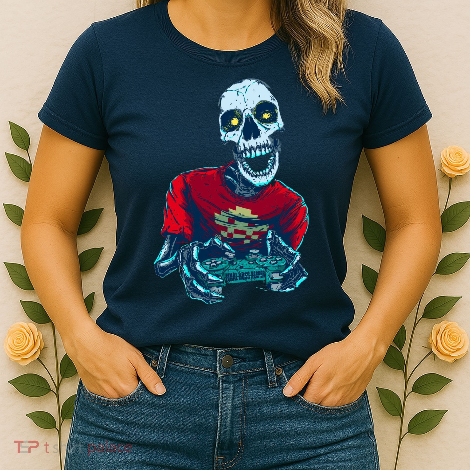 Scary Gamer Skeleton Playing Video Games Graphic Women's T-Shirt