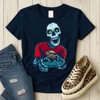 Scary Gamer Skeleton Playing Video Games Graphic Women's T-Shirt thumb 3