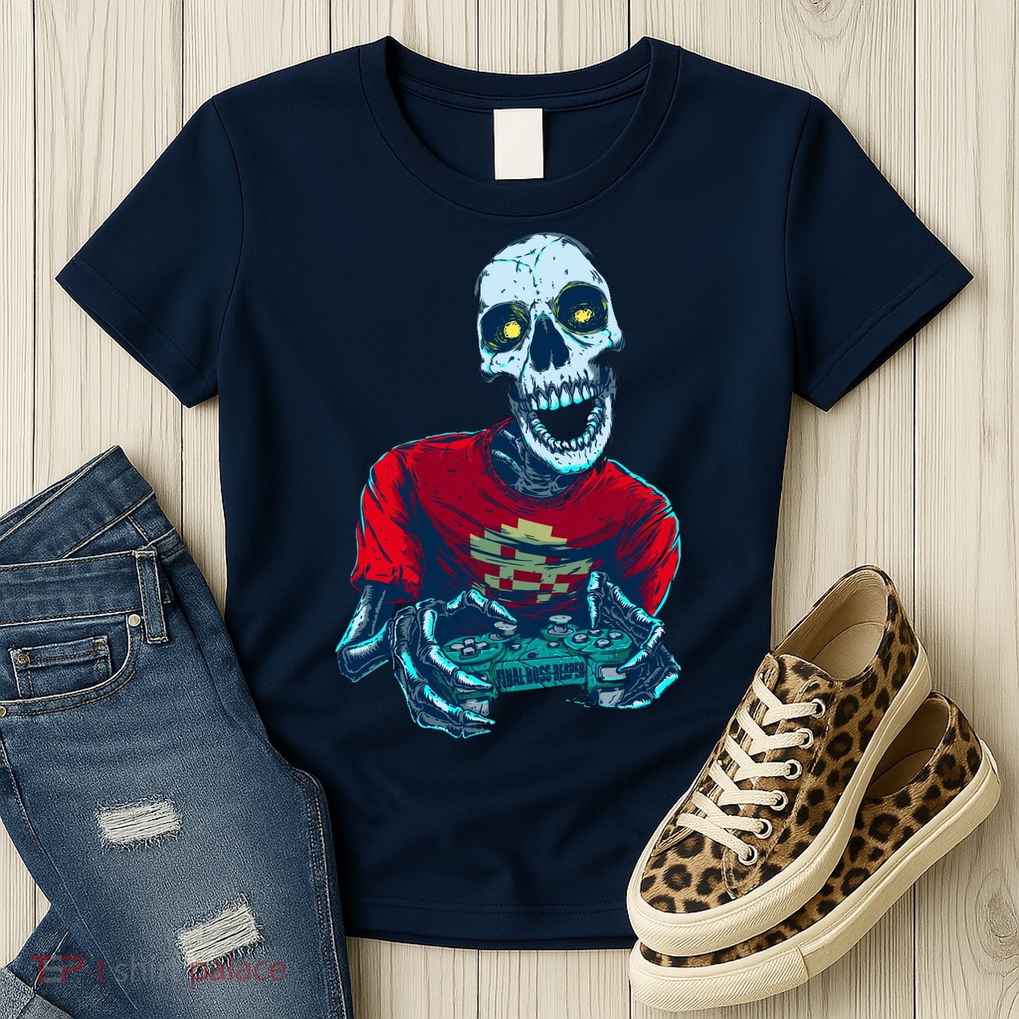 Scary Gamer Skeleton Playing Video Games Graphic Women's T-Shirt