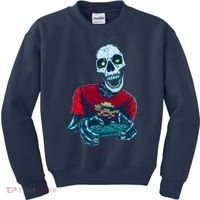 Scary Gamer Skeleton Playing Video Games Graphic Kids Sweatshirt thumb 0