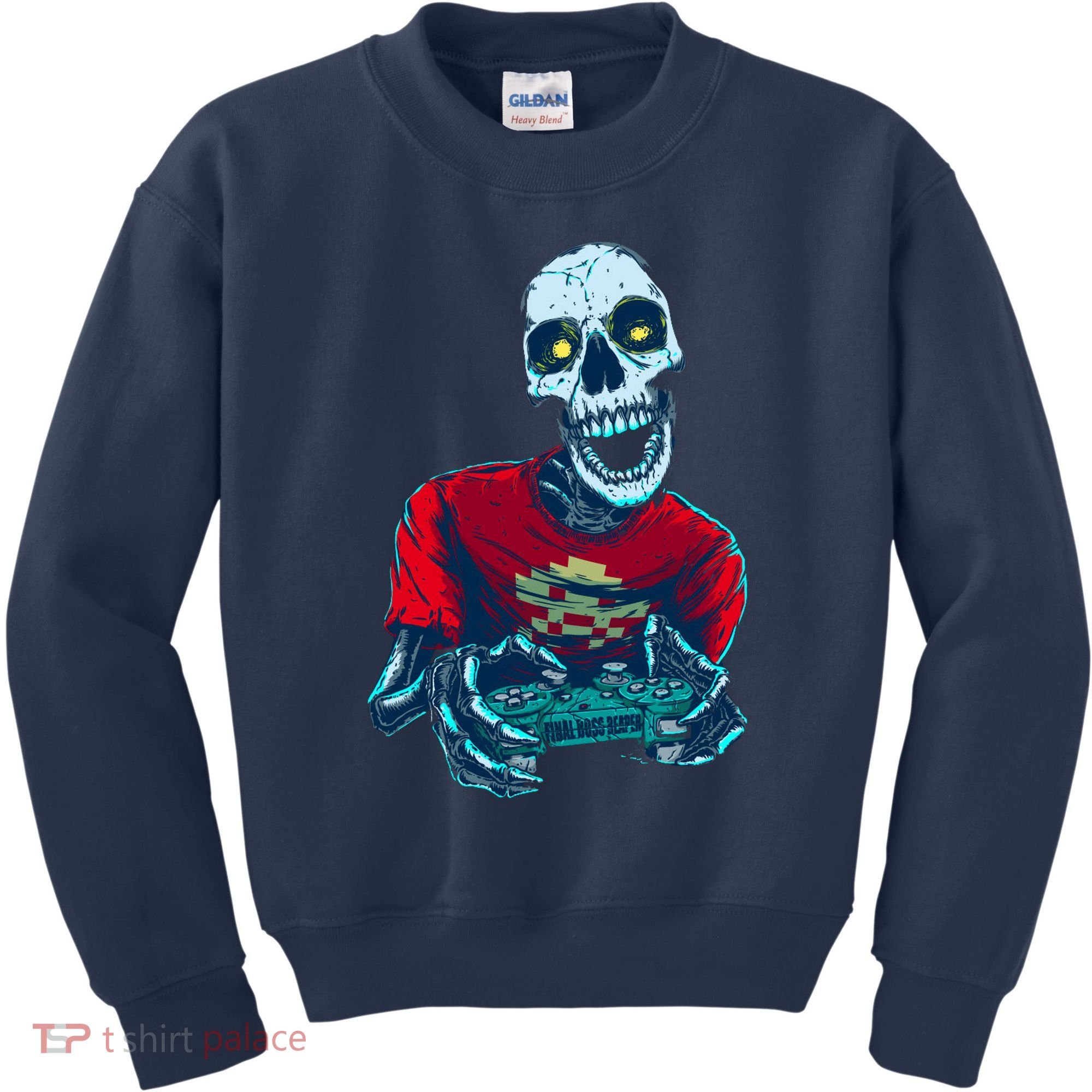 Scary Gamer Skeleton Playing Video Games Graphic Kids Sweatshirt