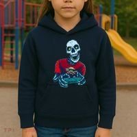 Scary Gamer Skeleton Playing Video Games Graphic Kids Hoodie thumb 3