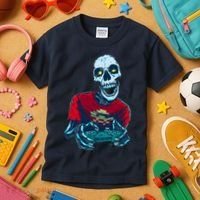 Scary Gamer Skeleton Playing Video Games Graphic Kids T-Shirt thumb 3