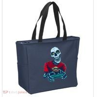 Scary Gamer Skeleton Playing Video Games Graphic Tote Bag thumb 2