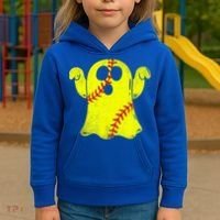 Softball Ghost Softball Lover Halloween Costume Kids Hoodie thumb 3