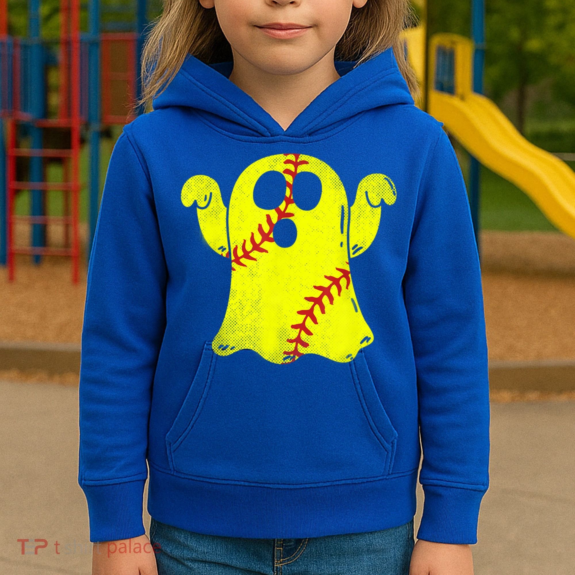 Softball Ghost Softball Lover Halloween Costume Kids Hoodie