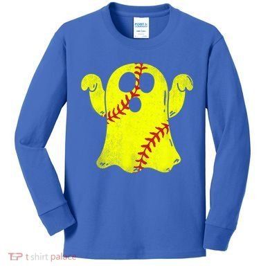 Softball Ghost Softball Lover Halloween Costume Kids Long Sleeve Shirt