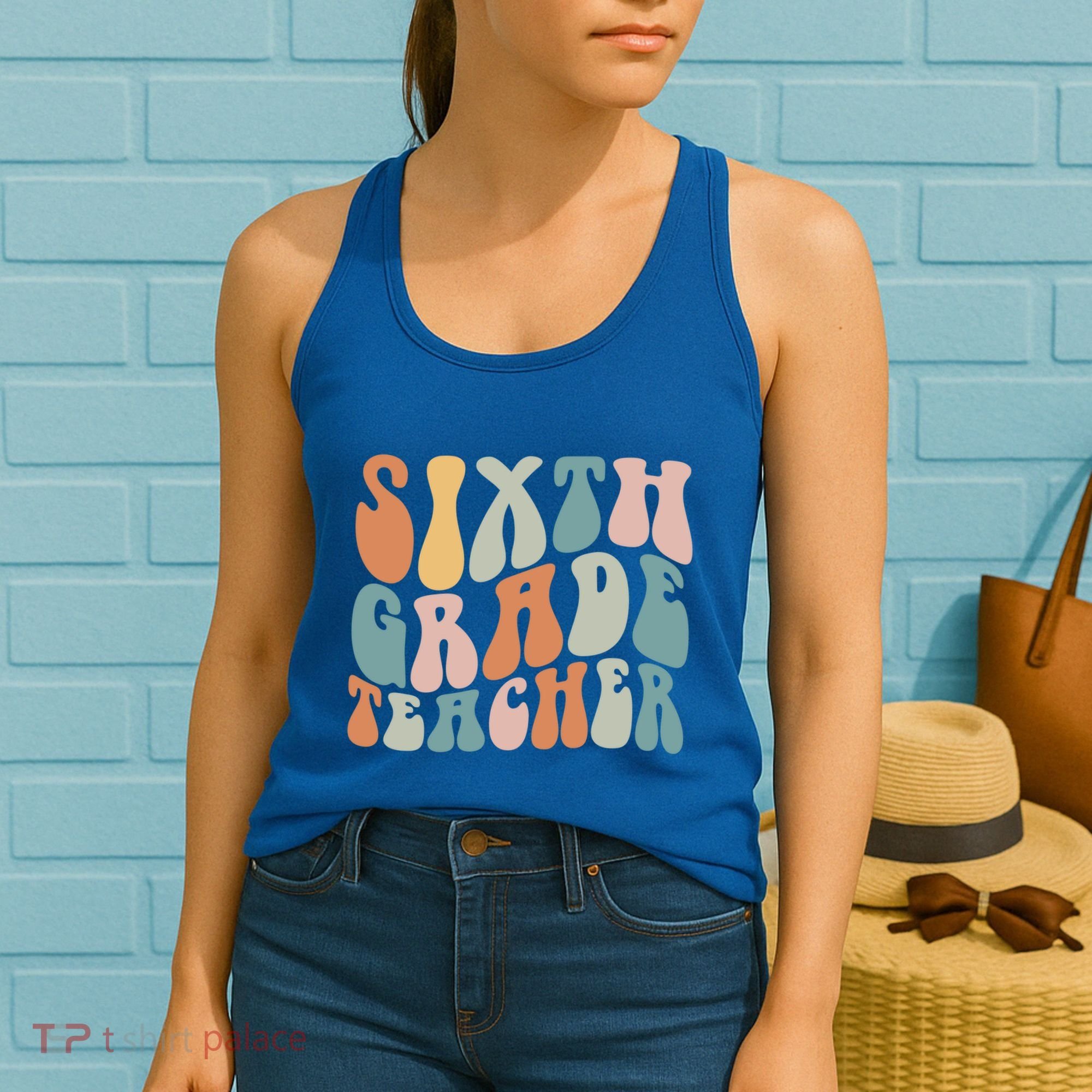 Sixth Grade Teacher Back To School Groovy Retro 6Th Grade Meaningful Gift Women's Tank Top