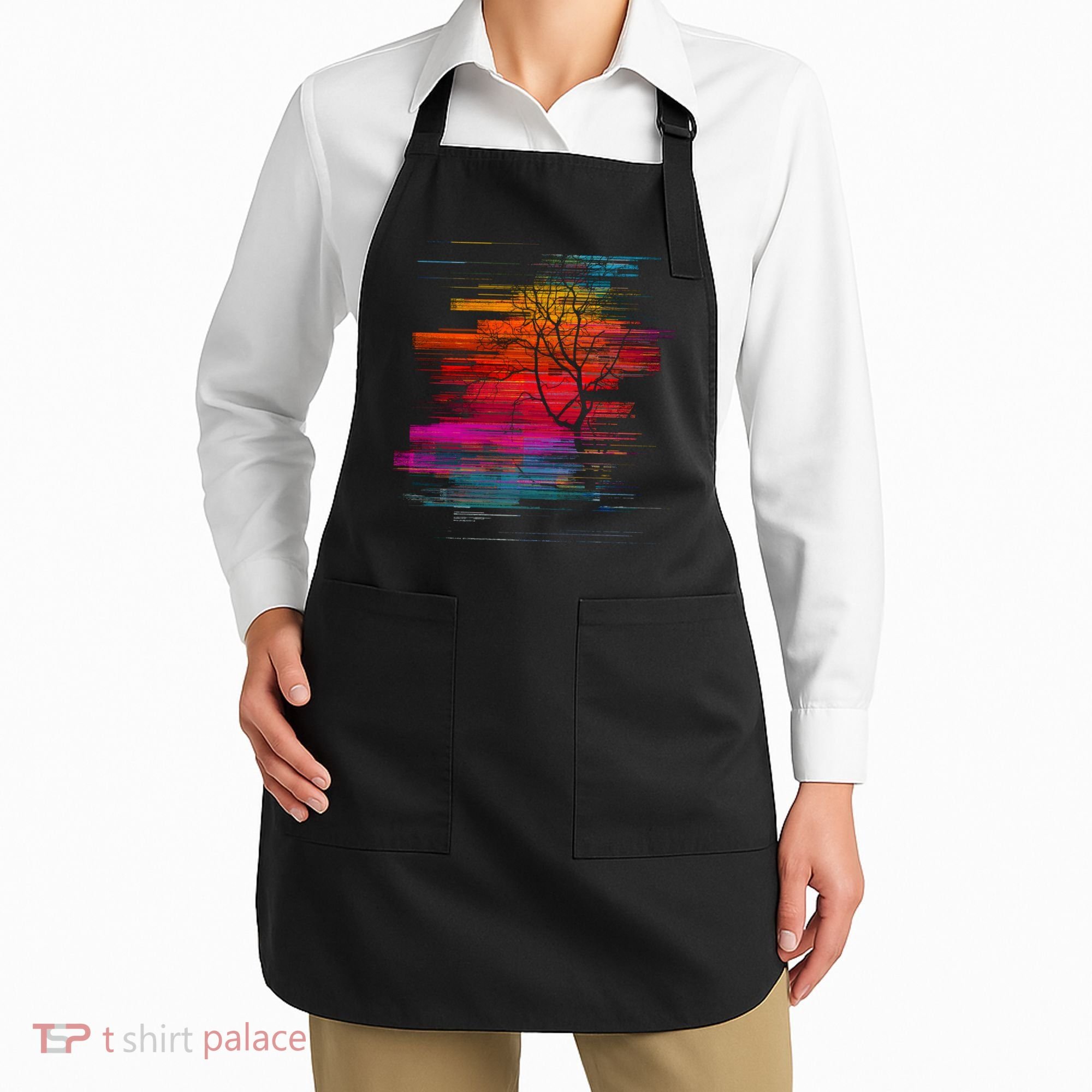 Sunset Glitch Tree Apron