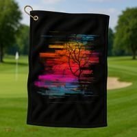 Sunset Glitch Tree Golf Towel thumb 1