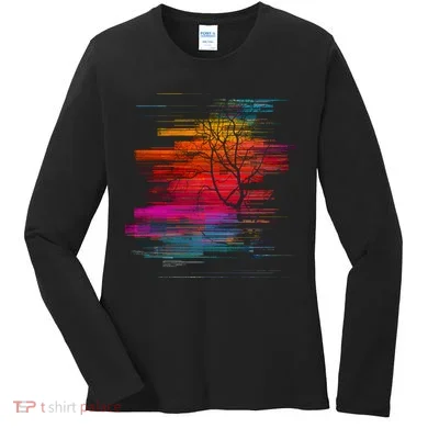 Sunset Glitch Tree Women's Long Sleeve Shirt