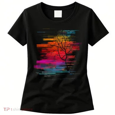 Sunset Glitch Tree Women's T-Shirt
