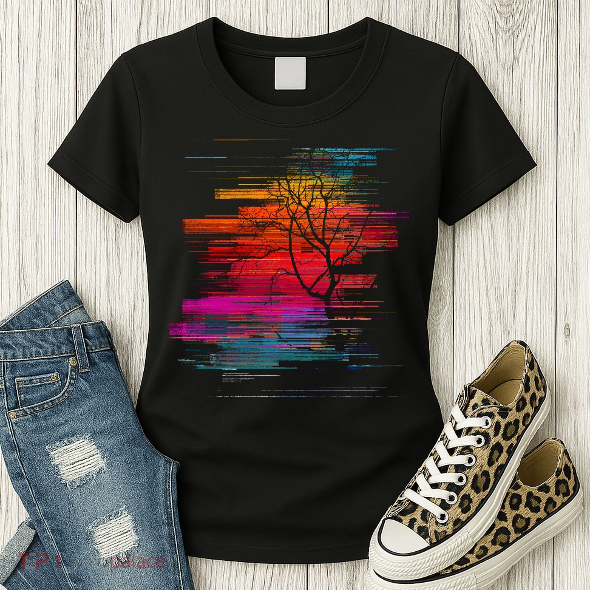 Sunset Glitch Tree Women's T-Shirt