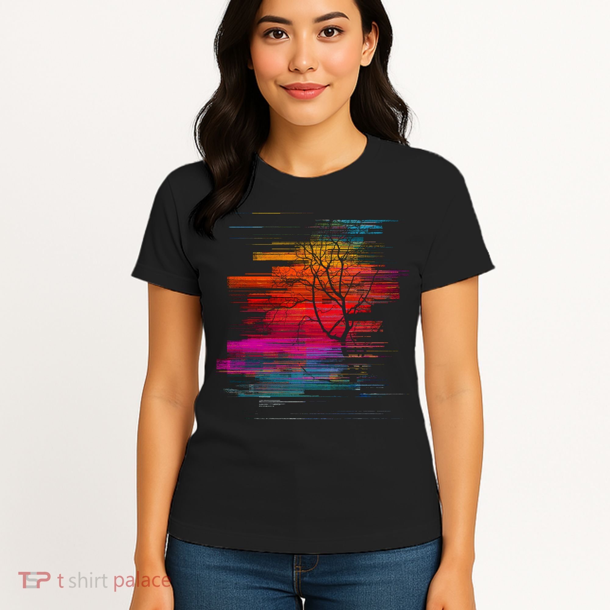 Sunset Glitch Tree Women's T-Shirt
