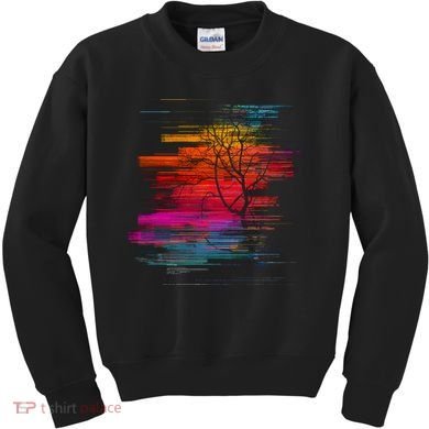Sunset Glitch Tree Kids Sweatshirt