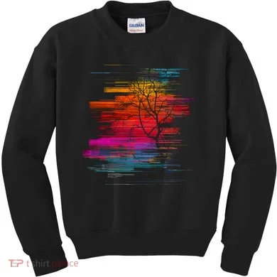 Sunset Glitch Tree Kids Sweatshirt