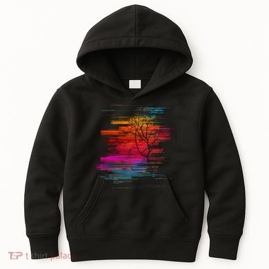 Sunset Glitch Tree Kids Hoodie