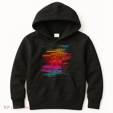 Sunset Glitch Tree Kids Hoodie