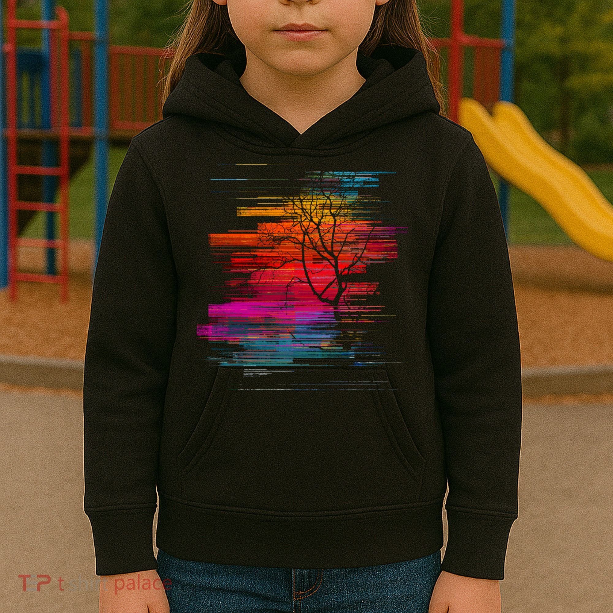 Sunset Glitch Tree Kids Hoodie