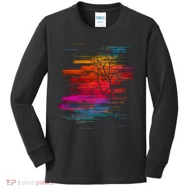 Sunset Glitch Tree Kids Long Sleeve Shirt