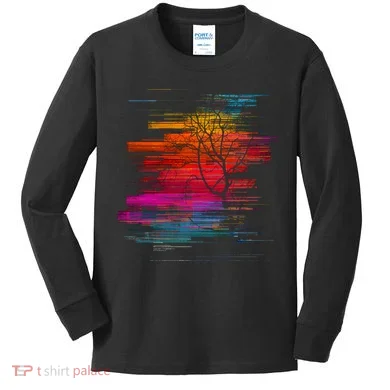 Sunset Glitch Tree Kids Long Sleeve Shirt