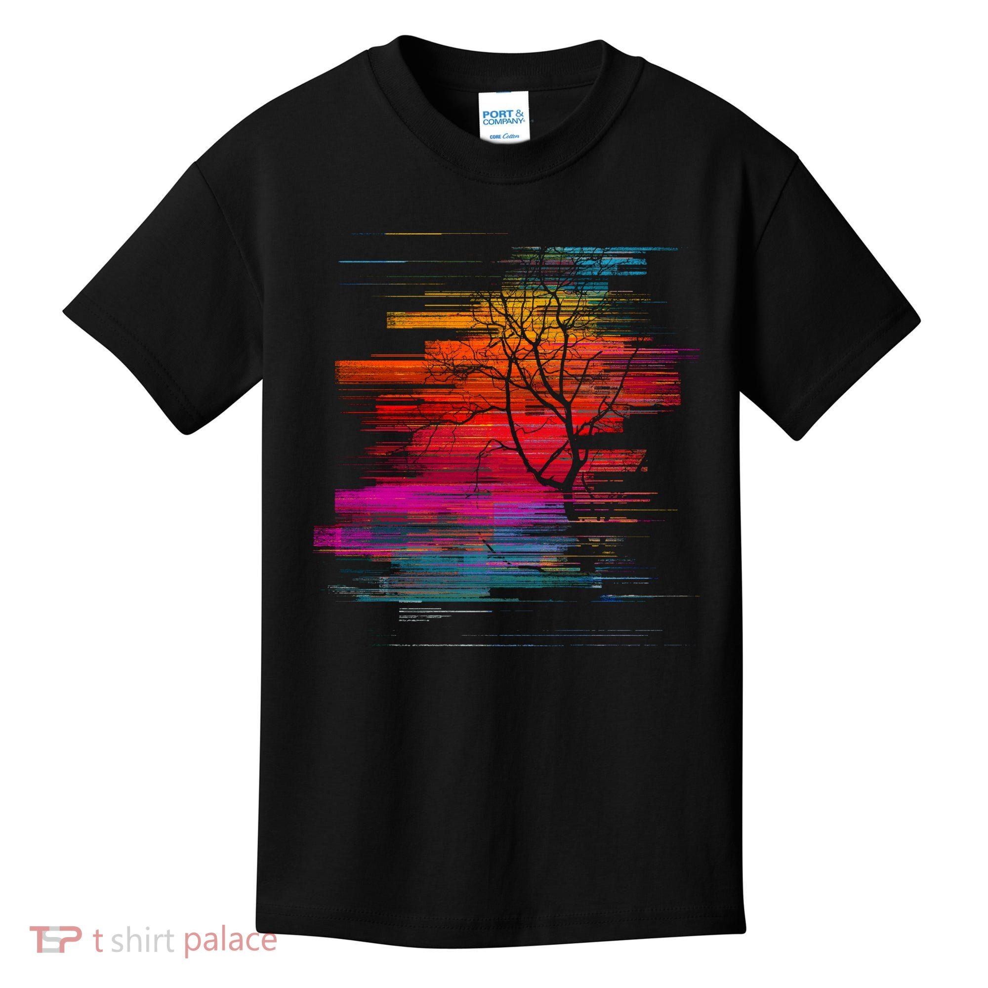 Sunset Glitch Tree Kids T-Shirt