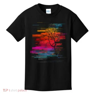 Sunset Glitch Tree Kids T-Shirt