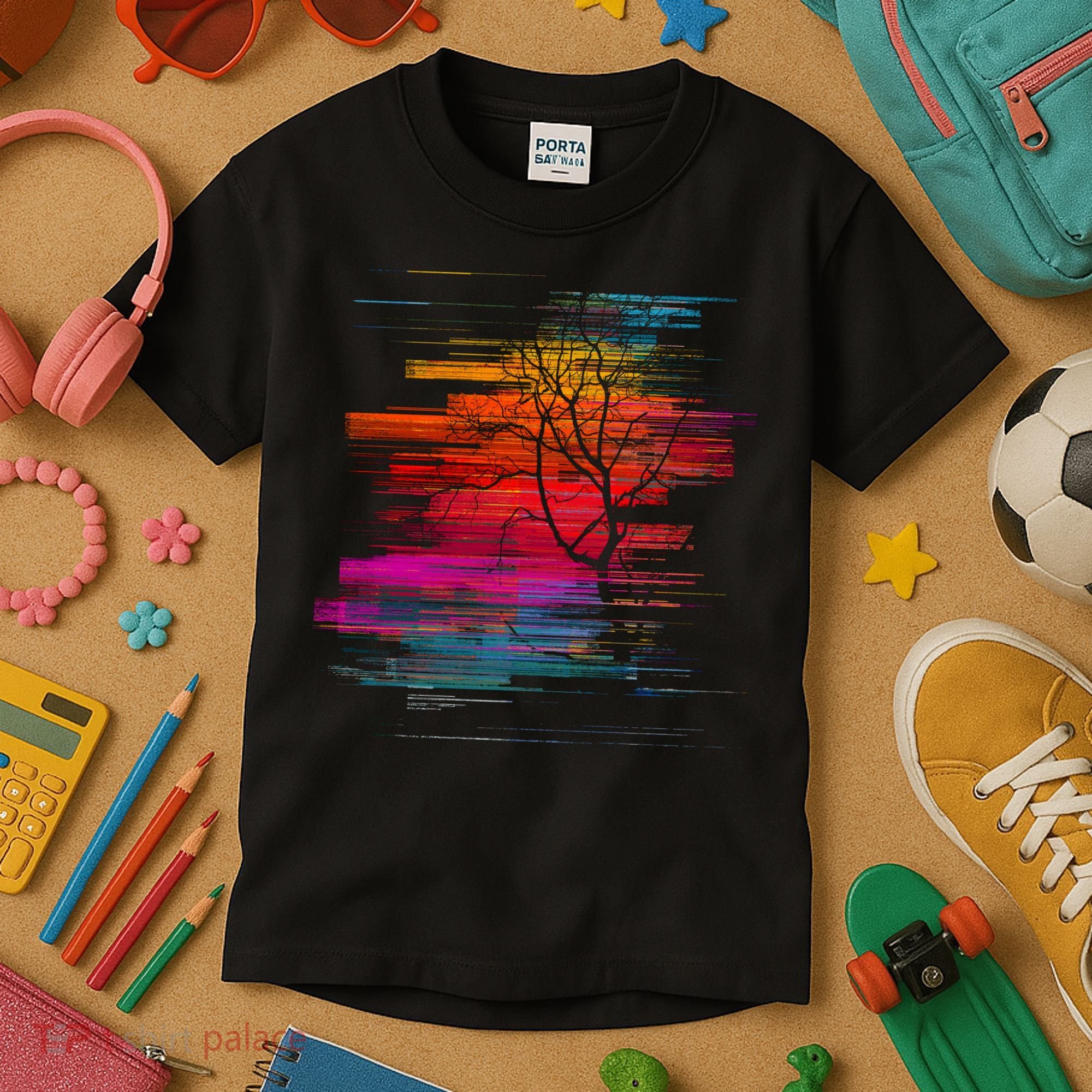 Sunset Glitch Tree Kids T-Shirt