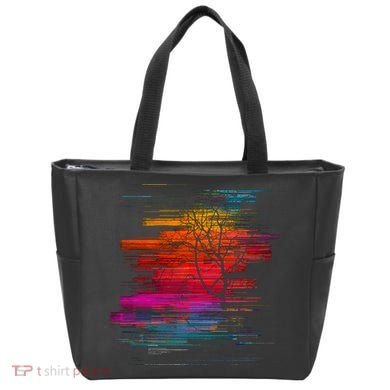 Sunset Glitch Tree Tote Bag