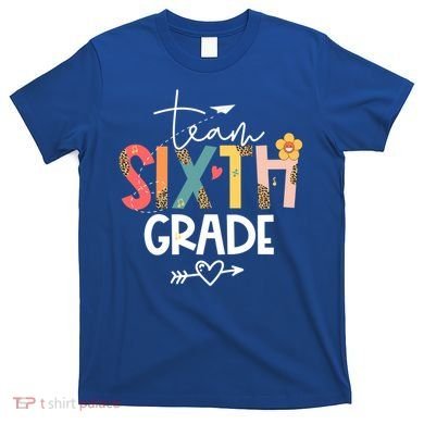 Sixth Grade Teacher Retro Groovy Design Leopard 6Th Grade Gift T-Shirt