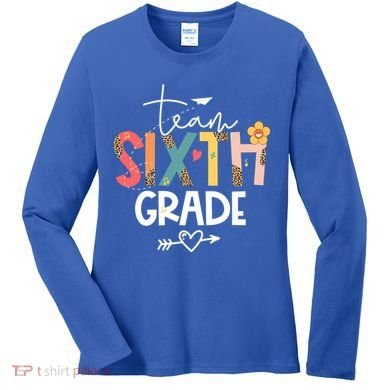Sixth Grade Teacher Retro Groovy Design Leopard 6Th Grade Gift Women's Long Sleeve Shirt