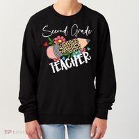 Second Grade Teacher Leopard Pencil 2nd Grade Teacher Women's Sweatshirt thumb 0