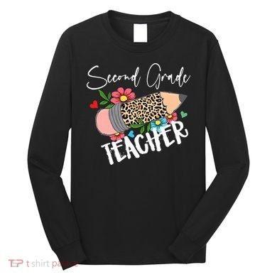 Second Grade Teacher Leopard Pencil 2nd Grade Teacher Long Sleeve Shirt