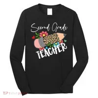 Second Grade Teacher Leopard Pencil 2nd Grade Teacher Long Sleeve Shirt thumb 0