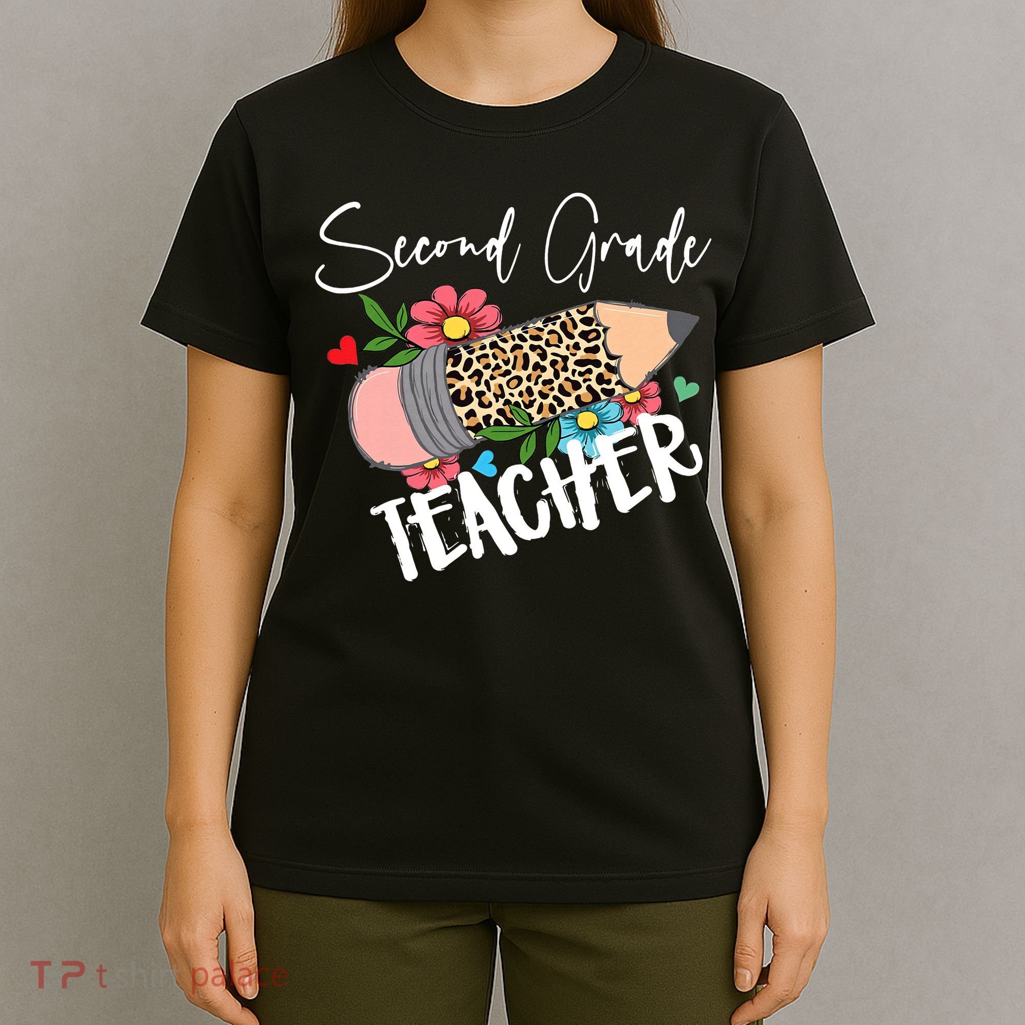 Second Grade Teacher Leopard Pencil 2nd Grade Teacher T-Shirt