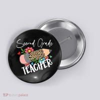 Second Grade Teacher Leopard Pencil 2nd Grade Teacher Button thumb 0