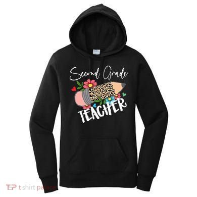 Second Grade Teacher Leopard Pencil 2nd Grade Teacher Women's Hoodie