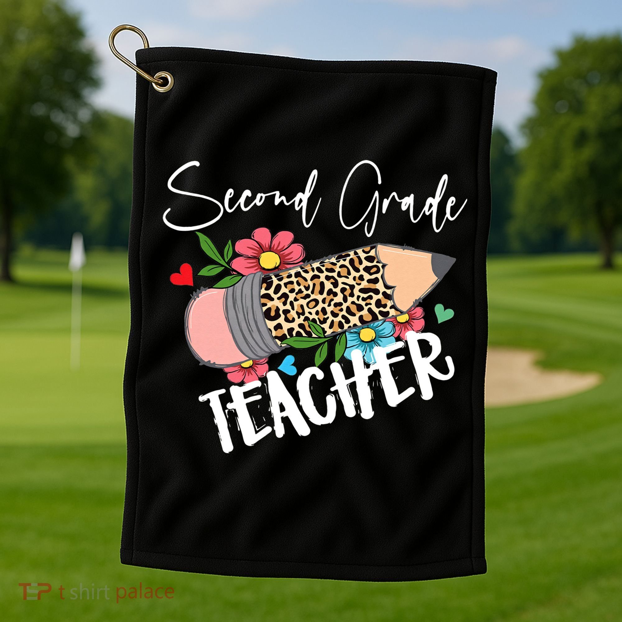 Second Grade Teacher Leopard Pencil 2nd Grade Teacher Golf Towel