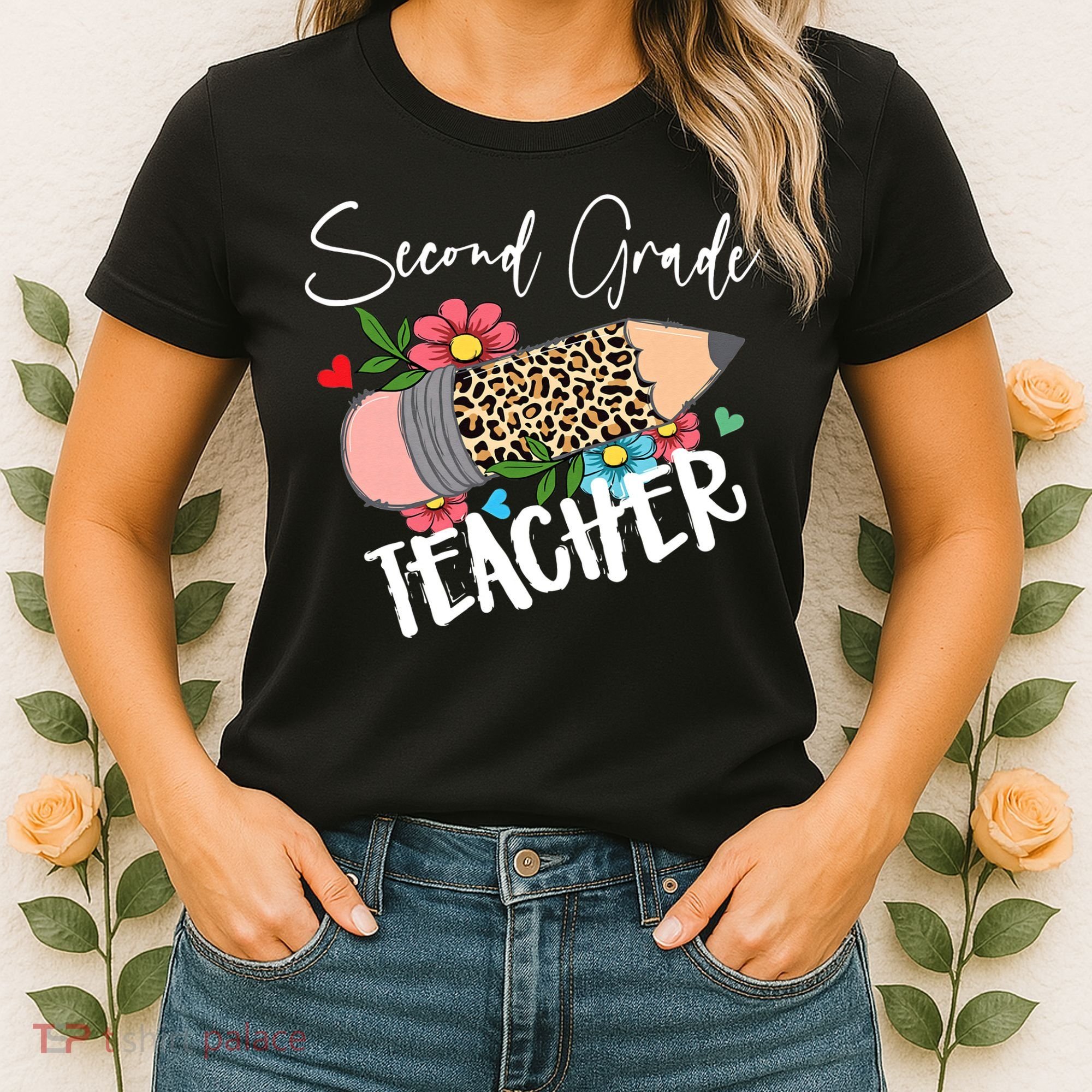 Second Grade Teacher Leopard Pencil 2nd Grade Teacher Women's T-Shirt