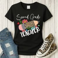 Second Grade Teacher Leopard Pencil 2nd Grade Teacher Women's T-Shirt thumb 3