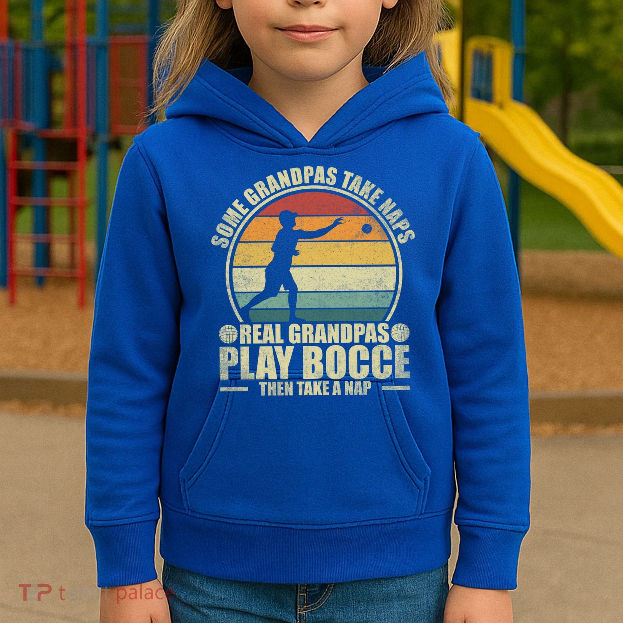 Some Grandpas Take Naps Real Grandpas Play Bocce Ball Cool Gift Kids Hoodie