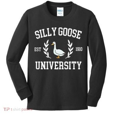 Silly Goose University Funny Goose Meme Costume Kids Long Sleeve Shirt