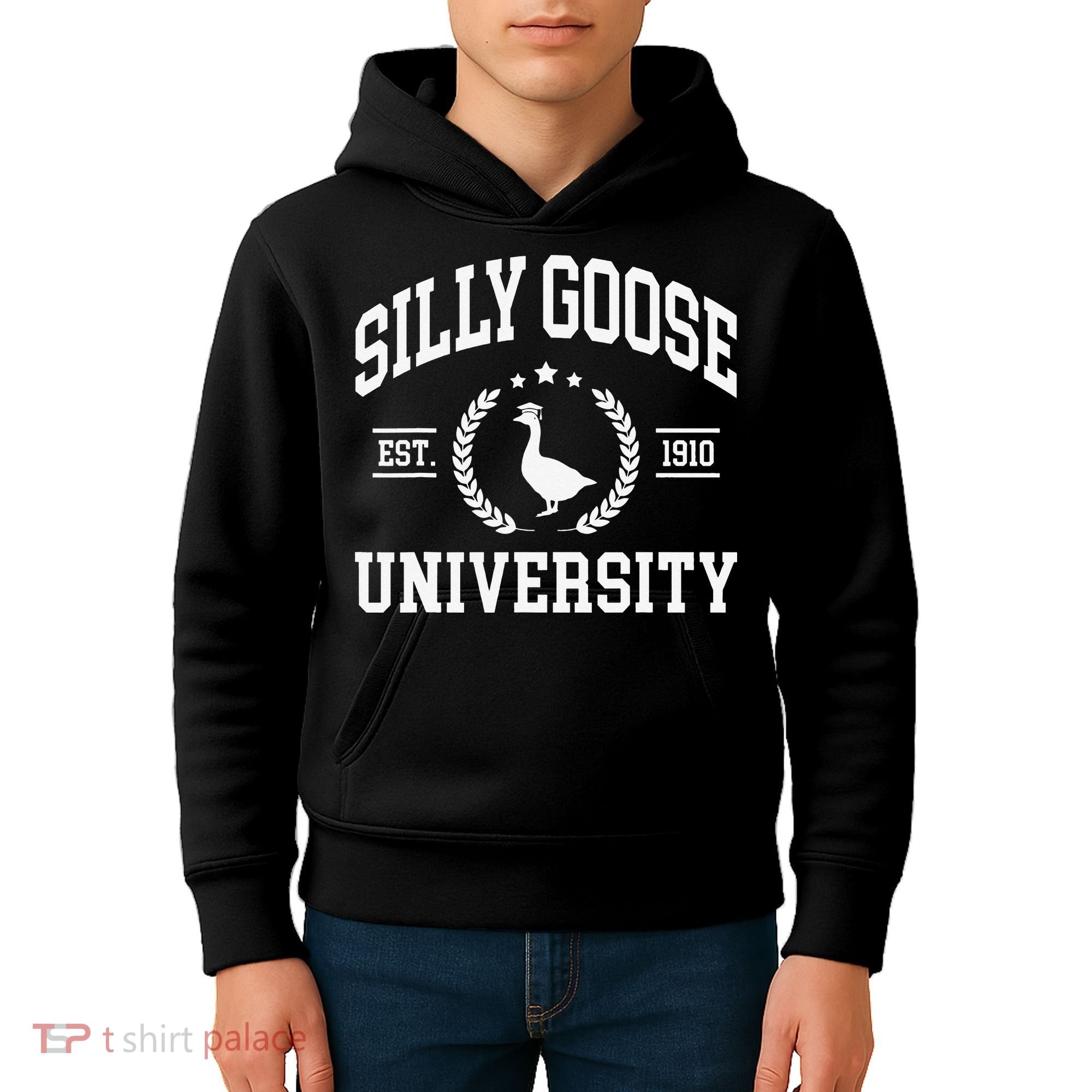 Silly Goose University Funny Goose On The Loose Funny Saying Kids Hoodie