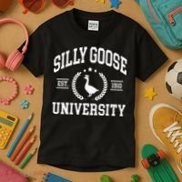 Silly Goose University Funny Goose On The Loose Funny Saying Kids T-Shirt thumb 3