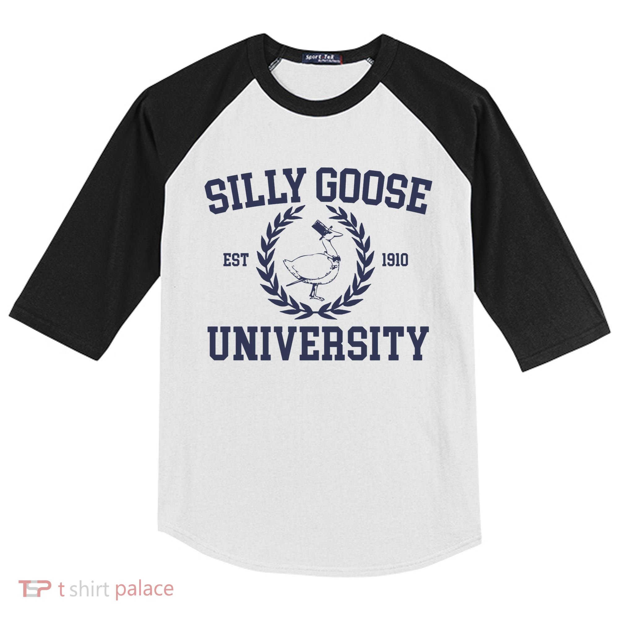 Silly Goose University Funny Silly Goose Meme Bird Lover Kids Colorblock Raglan Jersey