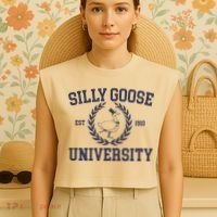 Silly Goose University Funny Silly Goose Meme Bird Lover Garment-Dyed Women's Muscle Tee thumb 4