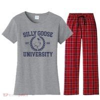 Silly Goose University Funny Silly Goose Meme Bird Lover Women's Flannel Pajama Set thumb 0