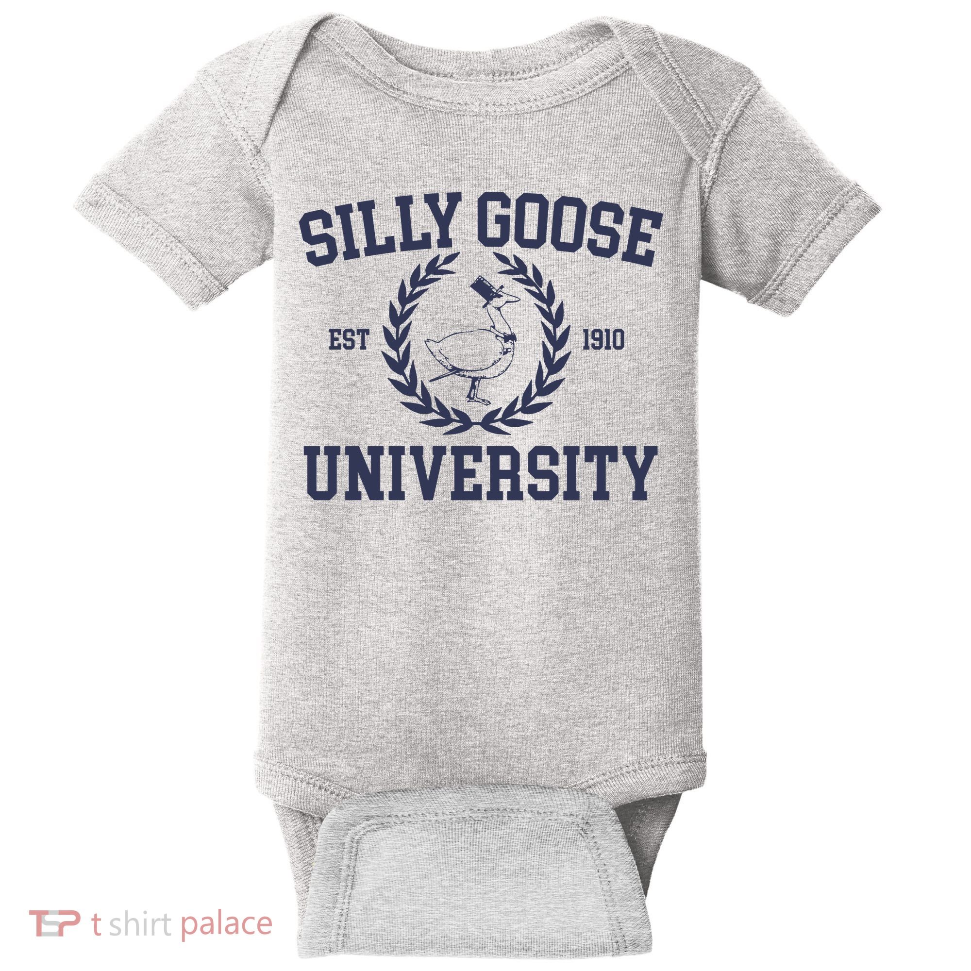 Silly Goose University Funny Silly Goose Meme Bird Lover Baby Bodysuit
